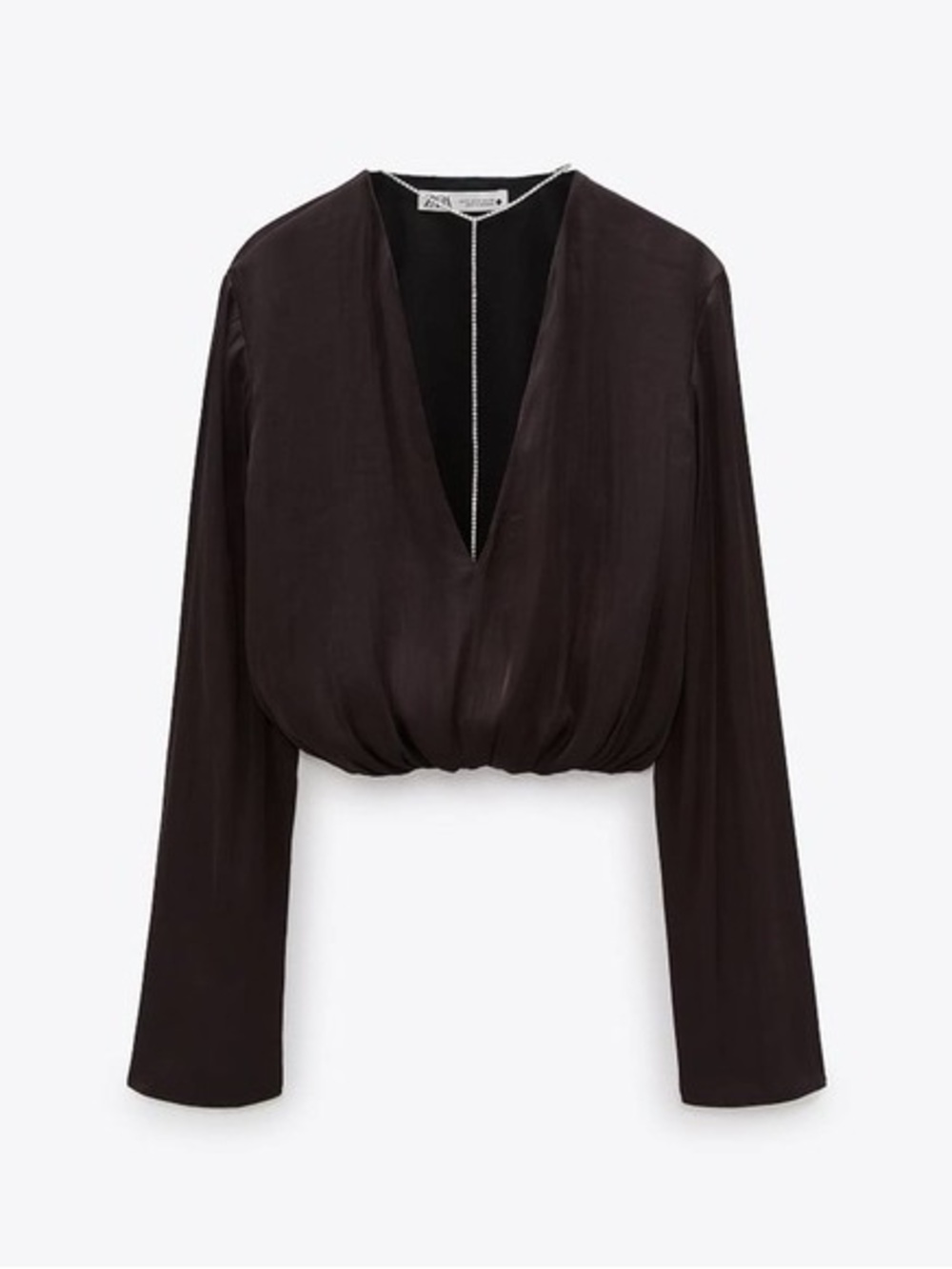 Zara black blouse with crystal neck tie detail, size S